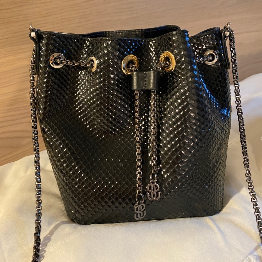Schutz Black Snake Bucket Bag